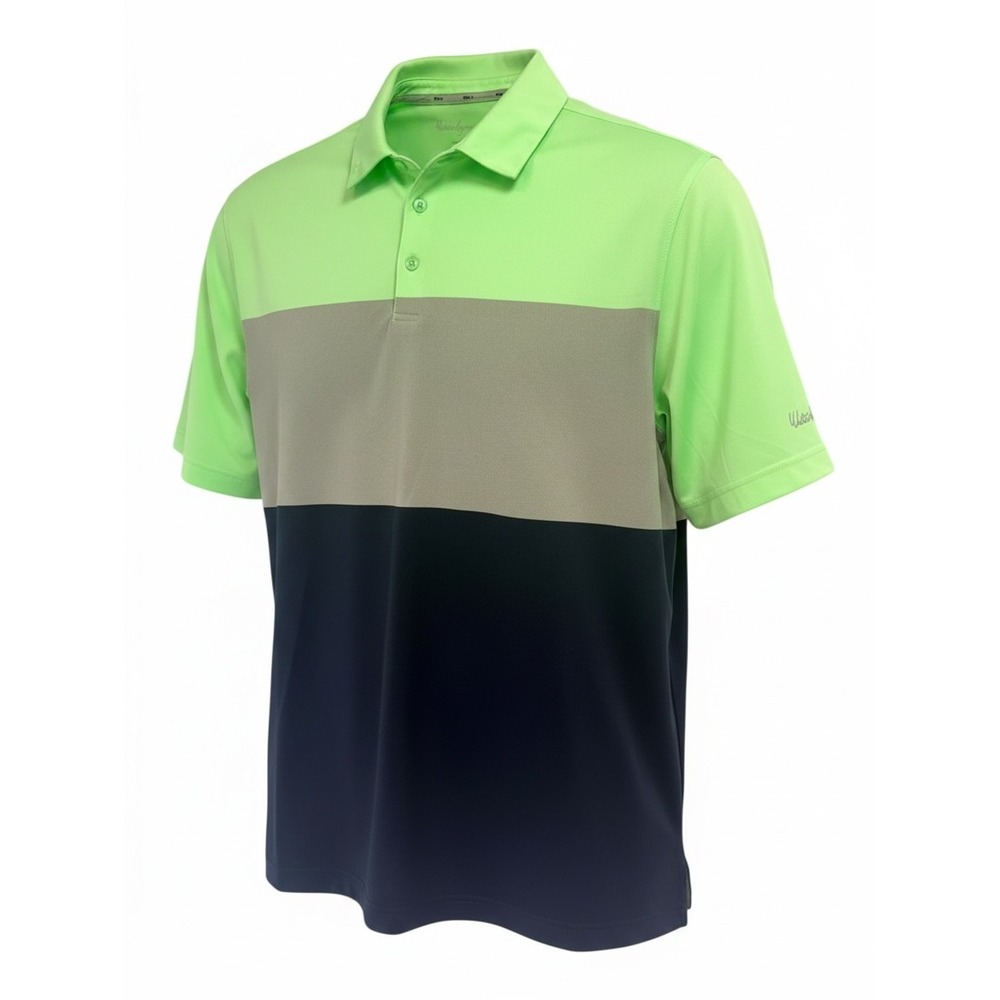 Walter Hagen Majors Mens XL Golf Polo Lime Green Grey Navy Colorblock Shirt (K6)